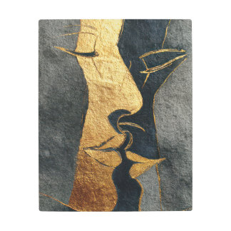 Golden Whisper Abstract Face Metal Art Print