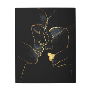 Golden Whisper Abstract Faces Metal Wall Art