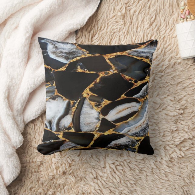 Golden white and black marble  throw pillow (Blanket)