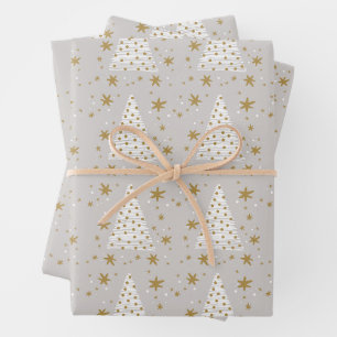 Golden White Elegant Simple Illustrated Christmas  Wrapping Paper Sheets