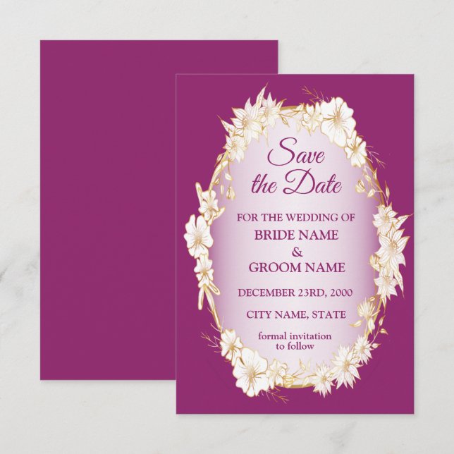 Golden White Floral Pink Geometric Rustic Wedding Save The Date (Front/Back)