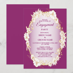 Golden White Floral Pink Rustic Engagement Party  Invitation