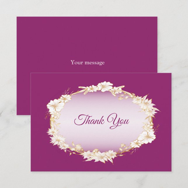 Golden White Floral Pink Wedding Geometric Rustic Thank You Card (Front/Back)