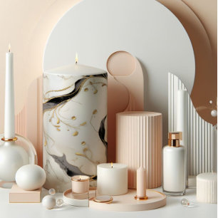 Golden White Marble Pillar Candle