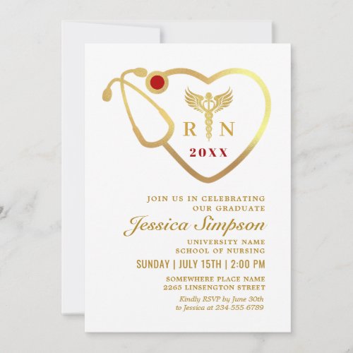 Golden White Modern Nursing School Graduation Invitation