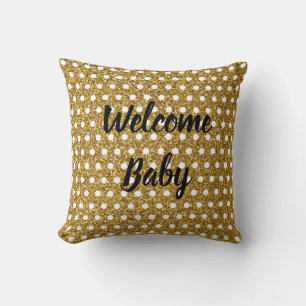 Golden White Polka Dots Glittery Baby Shower Cute Throw Pillow