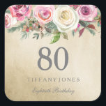 Golden White Rose Pink Floral 80th Birthday Square Sticker<br><div class="desc">Golden White Rose Pink Floral 80th Birthday favor seal Sticker

See Niche and Nest store for matching collection</div>