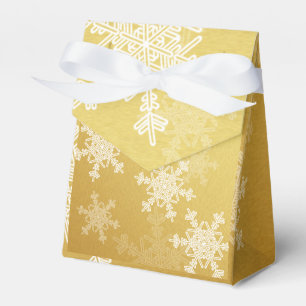 Golden White Snowflakes Minimalist Christmas Favor Boxes