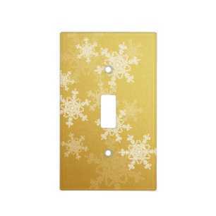 Golden White Snowflakes Minimalist Christmas Light Switch Cover
