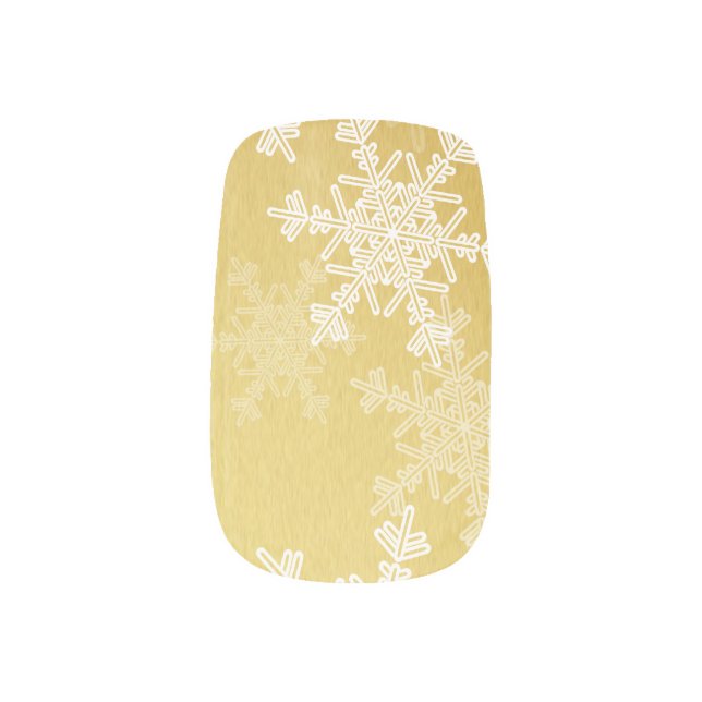 Golden White Snowflakes Minimalist Christmas Minx Nail Art (Left Thumb)