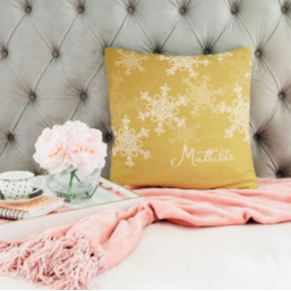 Golden White Snowflakes Minimalist Christmas Name