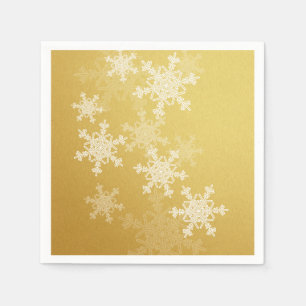 Golden White Snowflakes Minimalist Christmas Paper Napkins