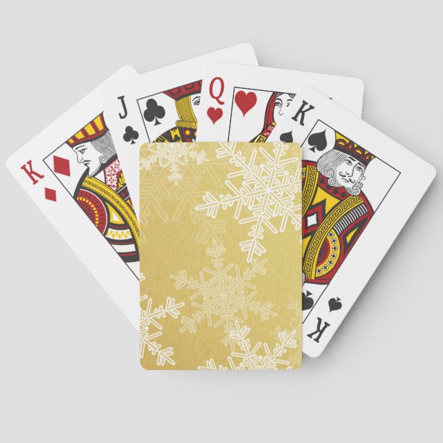 Golden White Snowflakes Minimalist Christmas Poker Poker Cards (Back)
