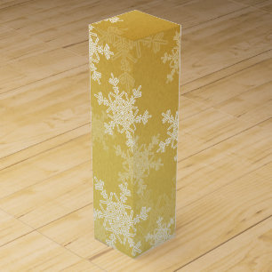 Golden White Snowflakes Minimalist Christmas Wine Box