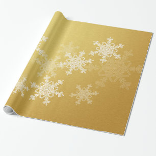 Golden White Snowflakes Minimalist Christmas Wrapping Paper