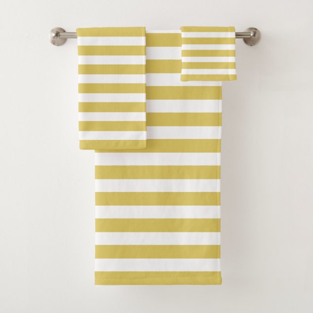 Golden & White Striped Bath Towel Set (Insitu)
