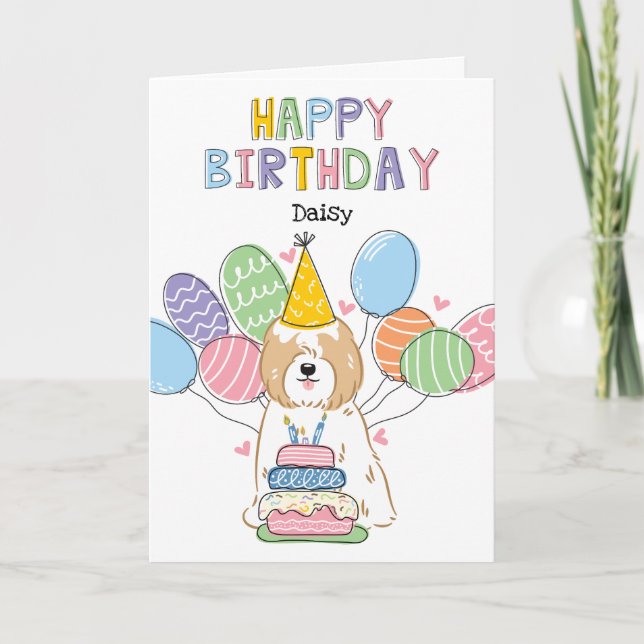 Golden White Tibetan Terrier Dog Birthday Party Card (Front)