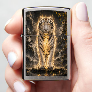 Golden White Tiger Guardian Power Zippo Lighter
