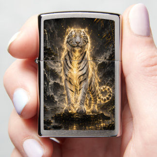 Golden White Tiger Guardian Power Zippo Lighter