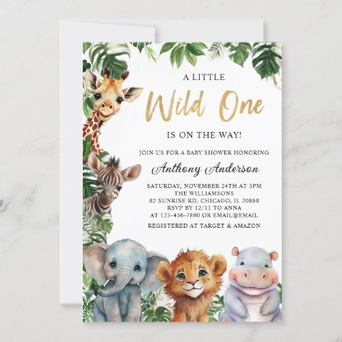 Golden Wild One Safari Animals Boy Baby Shower Invitation