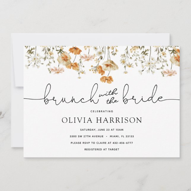 Golden Wildflower Brunch with the Bride Shower Invitation (Front)