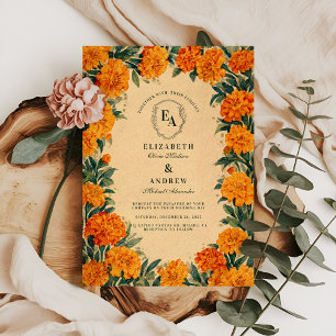 Golden Wildflower Rustic Fall Wedding Theme Invitation