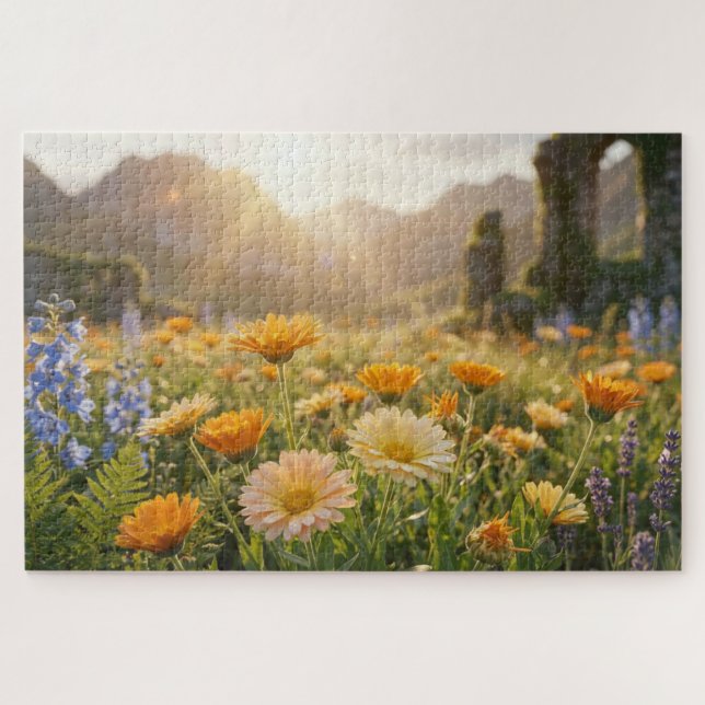 Golden Wildflowers at Sunrise – Cinematic Floral Jigsaw Puzzle (Horizontal)