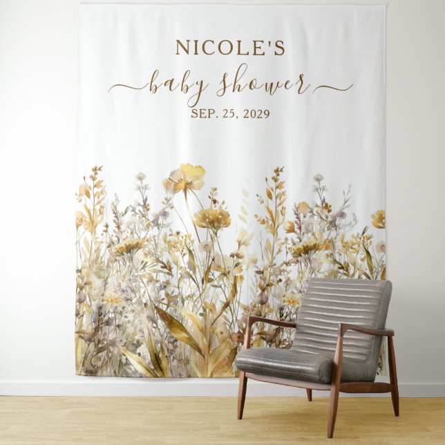 Golden Wildflowers Fall Baby Shower Backdrop (In Situ)