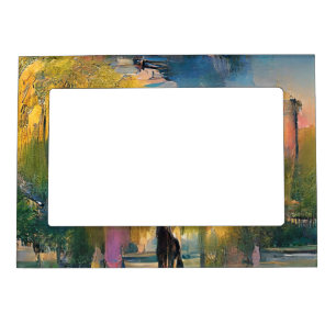 Golden Willow tree at sunset by the pond abstract Magnetic Frame