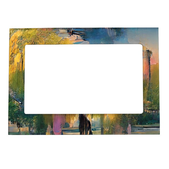 Golden Willow tree at sunset by the pond abstract Magnetic Frame (Front)