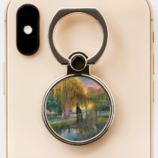 Golden Willow tree at sunset by the pond abstract Phone Ring Stand