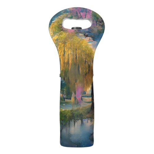 Golden Willow Tree at Sunset by the Pond Abstract  Wine Bag