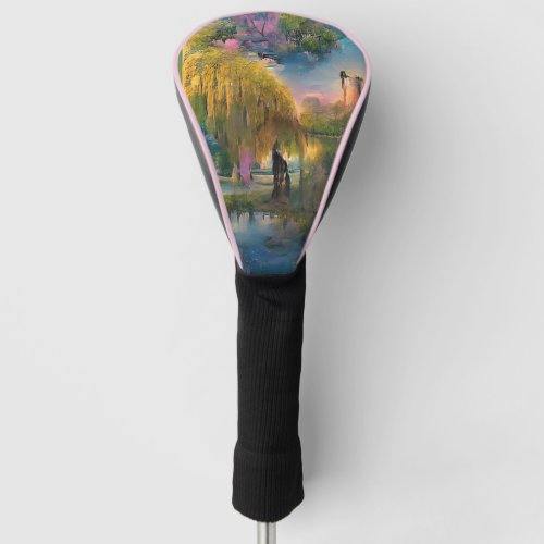 Golden Willow tree at sunset by the pond   Golf Head Cover