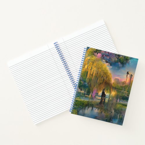 Golden Willow tree at sunset by the pond Notebook