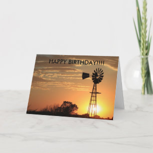 Golden Windmill Sunset BIRTHDAY CARD