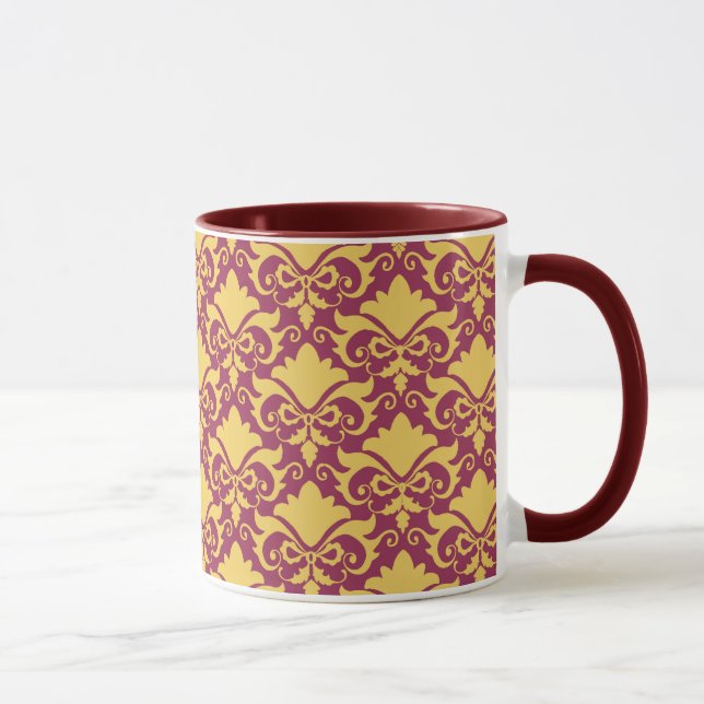 Golden Wine Damask Bows Mug (Right)