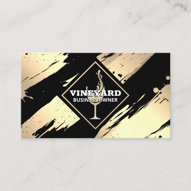 Golden Wine Glass | Gold Brushed Business Card (Front)