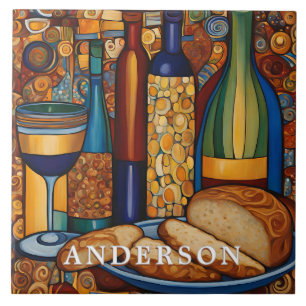 Golden Wine Glass Still Life Ceramic Tile