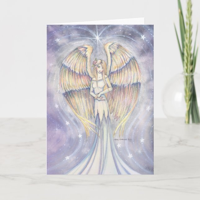 Golden Wing Angel Fantasy Art Holiday Card (Front)