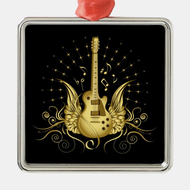 Golden Winged Guitar Metal Ornament (Front)