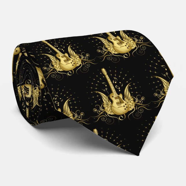 Golden Winged Guitar Neck Tie (Rolled)