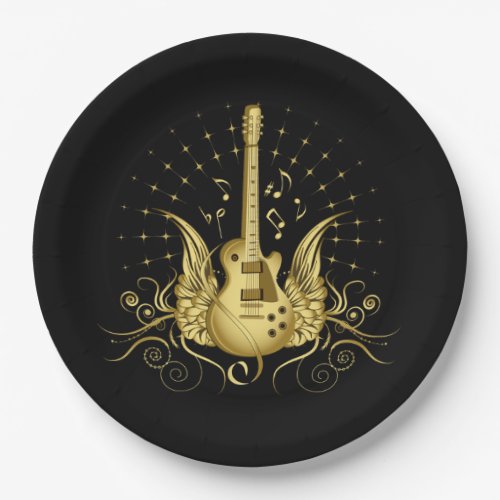 Golden Winged Guitar Paper Plates