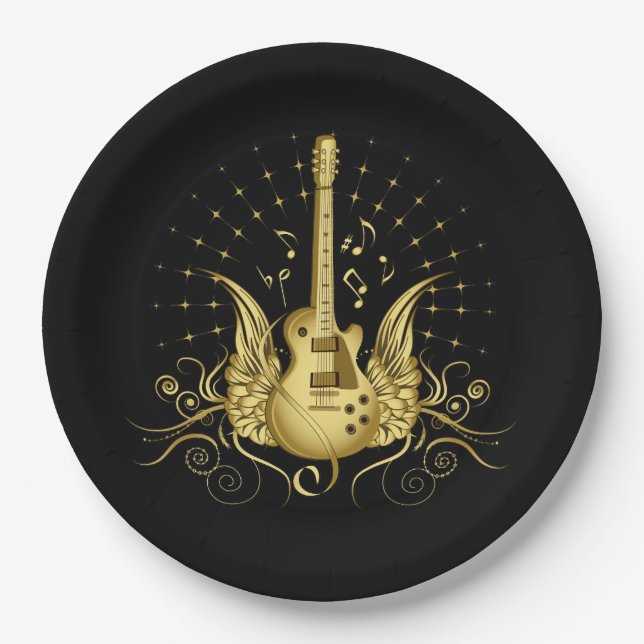 Golden Winged Guitar Paper Plates (Front)
