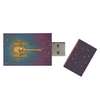 Golden Winged Guitar Wood Flash Drive