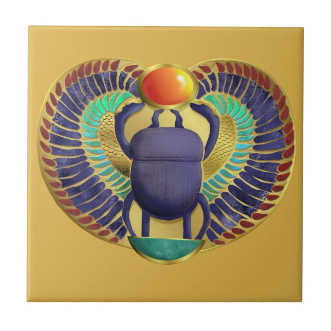 Golden Winged Scarab Ceramic Tile (Front)