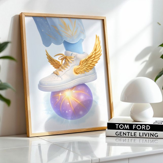 Golden Winged Sneaker on Glowing Orb Poster (Creator Uploaded)