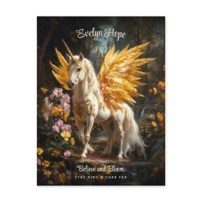 Golden Winged Unicorn Castle Believe Pegasus Postcard