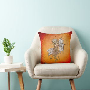 Golden wings and blooming dreams,the magical fairy throw pillow