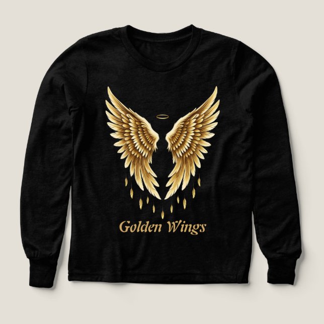 Golden Wings T-Shirt – Elegant Black & Gold Angeli Tri-Blend Shirts (Design Front)