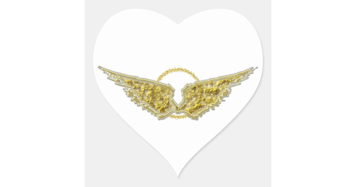 Golden wings with halo heart sticker | Zazzle